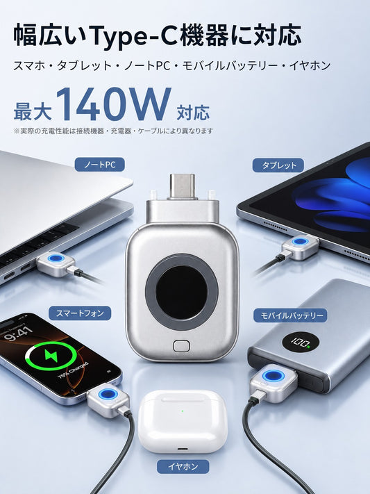 【満充電で自動分離】Type-C充電保護アダプター 最大140W対応 充電のしっぱなし対策 USB-C スマホ・タブレット・ノートPC対応