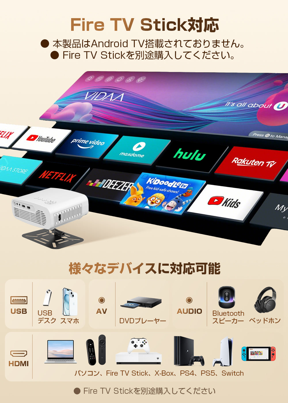 Aestiquo X26 小型プロジェクター|180°回転・電動フォーカス|天井投影対応
