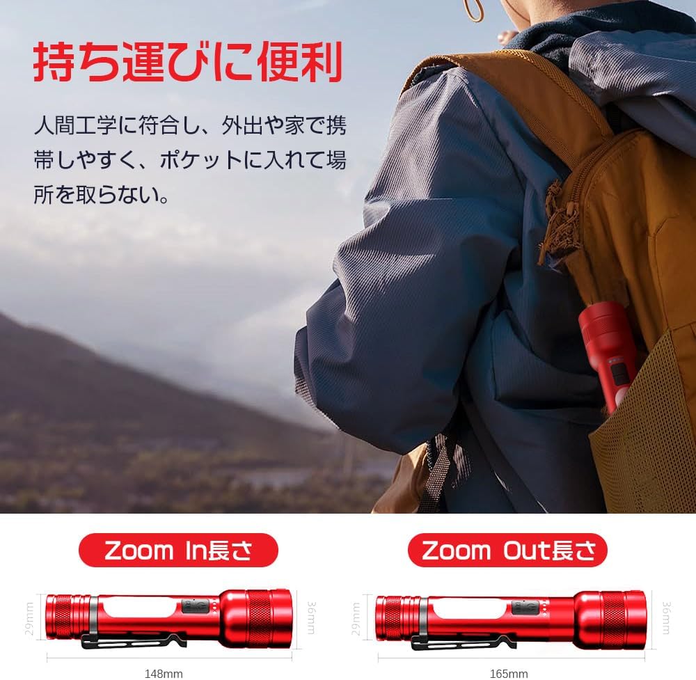 AESTIQUO 防災用強力ライト M19 | 3000mAh大容量・耐衝撃2M・ズーム/点滅対応-懐中電灯-Aestiquo