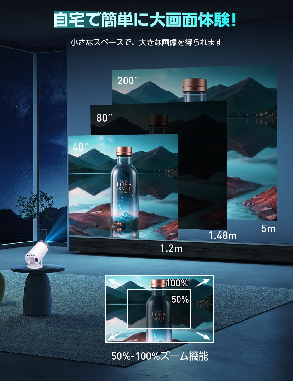 Aestiquo プロジェクター 20000LM 高輝度|1080P 4K 対応 270° 回転 自動台形補正 Bluetooth5.3 家庭用