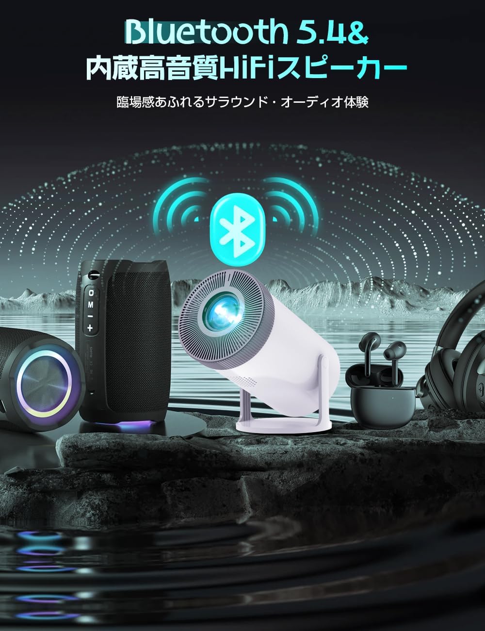 Aestiquo プロジェクター 20000LM 高輝度|1080P 4K 対応 270° 回転 自動台形補正 Bluetooth5.3 家庭用