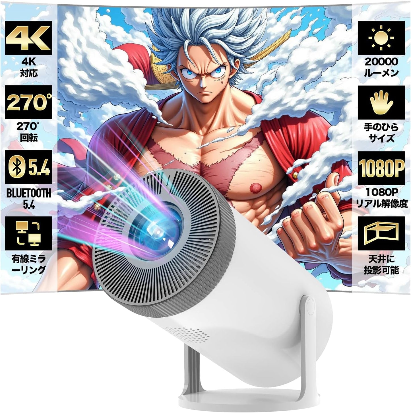 Aestiquo Q1 プロジェクター 高輝度|1080P 4K 対応 270° 回転 自動台形補正 Bluetooth5.3 家庭用-プロジェクター