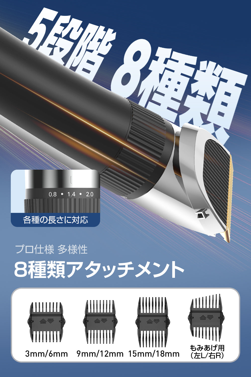 New! 6-Speed Electric Hair Clipper for Men, IPX7 Waterproof, Safety Lock, Type-C Rechargeable, Includes 8 Limit Combs, LED Battery Display, Washable, Professional Grade for Men, Kids, Home, and Professional Haircuts