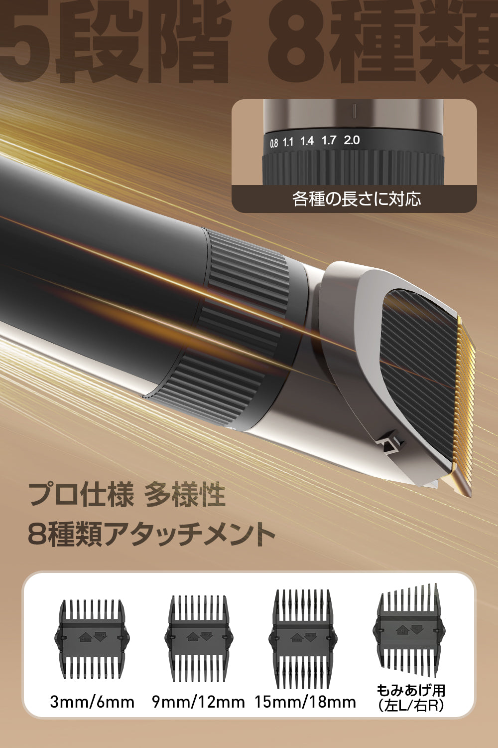 New! 6-Speed Electric Hair Clipper for Men, IPX7 Waterproof, Safety Lock, Type-C Rechargeable, Includes 8 Limit Combs, LED Battery Display, Washable, Professional Grade for Men, Kids, Home, and Professional Haircuts