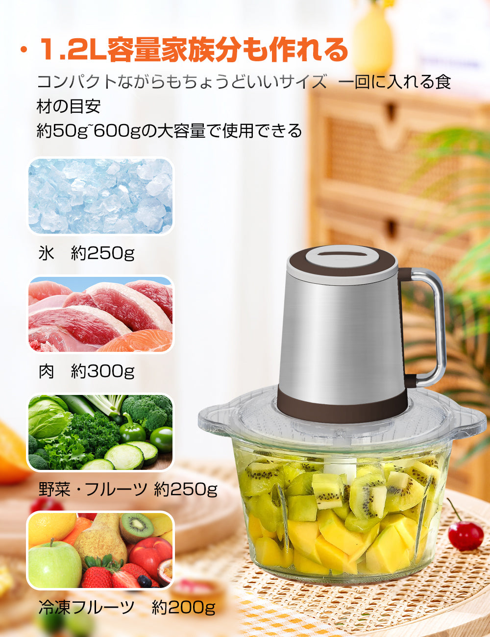 フードプロセッサー みじん切り器 2ボウル 一台多役 500Wハイパワー 1.2l 持ち運び 氷もok ボトルミキサー 2段階スピード ブレンダー 離乳食 フードミキサー 家庭用 水洗い可能 スムージー PSE認証 お手入れ簡単離乳食/ナッツ/果物/野菜 誕生日/お祝いのプレゼント