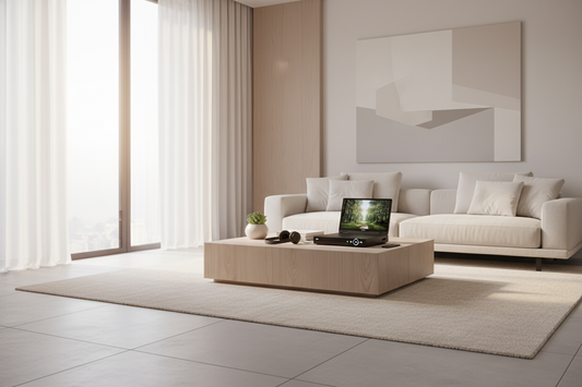 リビングに置かれたポータブルDVDプレーヤーの選び方を紹介するシーン