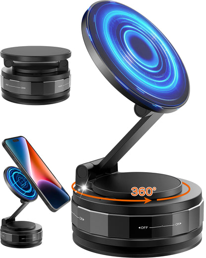 スマホホルダー 車 マグネット【24×N55磁石+真空吸盤】360度多角度調節 Mag-safeホルダー 片手操作 1秒で着脱 高級合金素材 スマホスタンド 車載スマホホルダー 携帯ホルダー 携帯スタンド 折りたたみ式 ナノゲル吸着 iPhone&Android多機種多車種対応