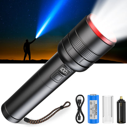 懐中電灯 ledライト フラッシュライト【超高輝度16000LM 5000mAh】 Type-C 充電式/電池式 モバイルバッテリー ハンディライト 軍用 最強 IPX6防水 4モード調光 ズーム式 耐衝撃 残量表示機能 自転車 登山 夜釣り 夜間訓練 作業用 停電 緊急用 避難対策