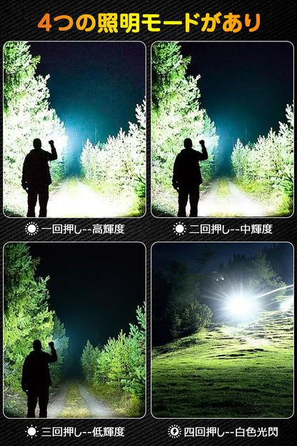 AESTIQUO 懐中電灯 強力  ハンディライト 軍用 最強 大容量 USB充電式 IPX6防水 高輝度 4モード調光 ズーム式 アルミニウム合金 耐衝撃 M550 新型 明るい 残量表示機能 登山 フラッシュライト 夜間訓練 充電式 作業用 停電 防災 地震