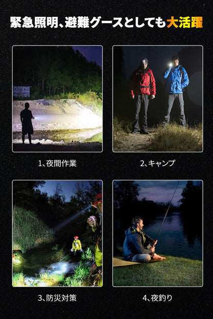 懐中電灯 ledライト フラッシュライト【超高輝度16000LM 5000mAh】 Type-C 充電式/電池式 モバイルバッテリー ハンディライト 軍用 最強 IPX6防水 4モード調光 ズーム式 耐衝撃 残量表示機能 自転車 登山 夜釣り 夜間訓練 作業用 停電 緊急用 避難対策
