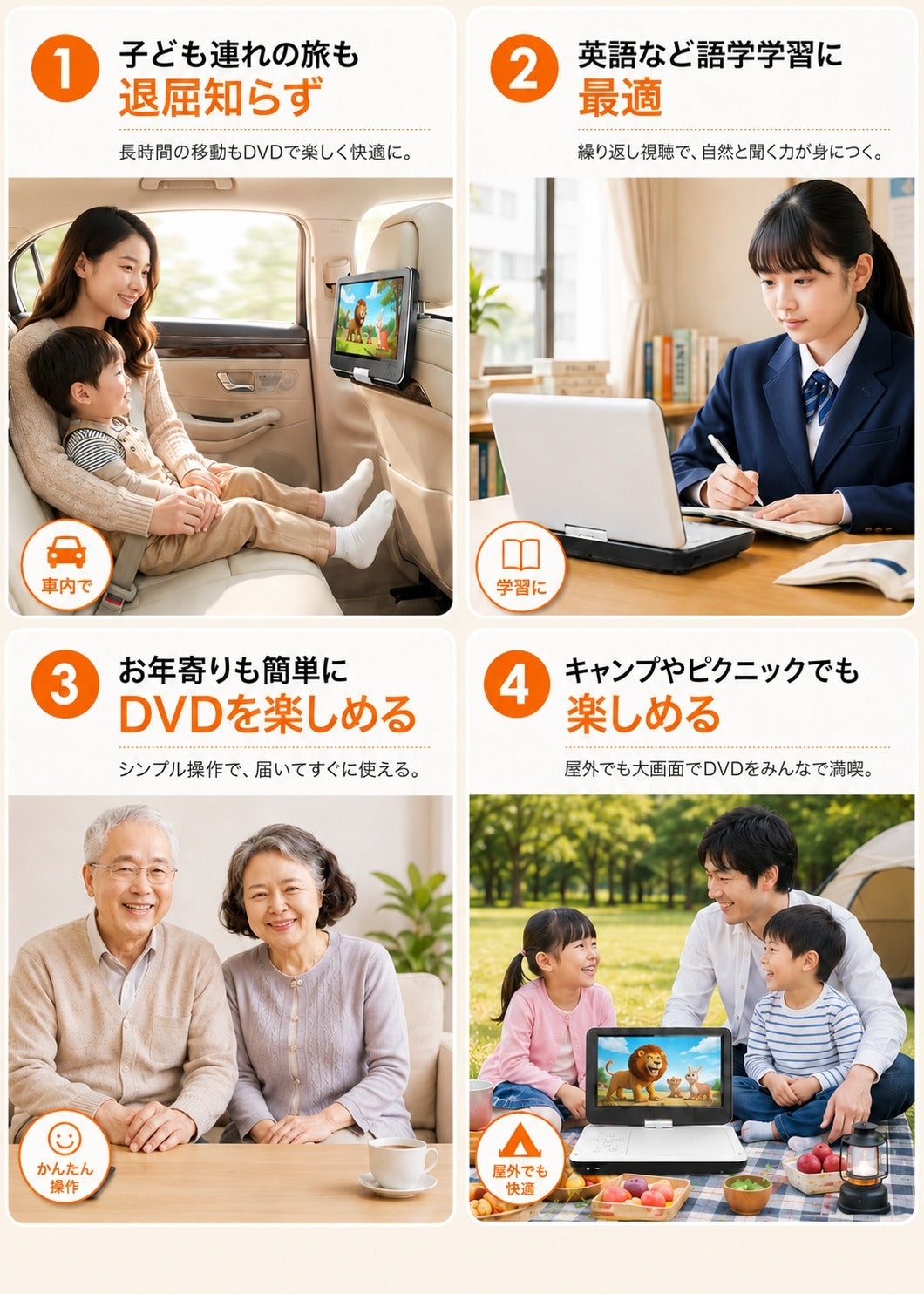 【業界初 Type-C急速充電】VOSCORDER PD102 ポータブルDVDプレーヤー | 10.5型目の保護モード・4WAY電源対応・リージョンフリー