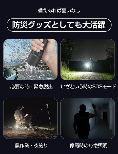 【超高輝度】懐中電灯 強力 軍用 最強 5000mAh 大容量 ハンディライト Type-C USB充電式 LED IPX6防水 高輝度 フラッシュライト 4モード調光 ズーム式 アルミニウム合金 耐衝撃2M 新型 明るい 残量表示機能 自転車 登山 夜釣り 夜間訓練 作業用 停電 防災 地震 避難対策
