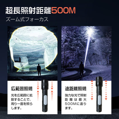 AESTIQUO 超高輝度 懐中電灯 強力 最強 ハンディライト 3000mAh 大容量 Type-C USB充電式 LED IP56防水防塵 高輝度 800ルーメン フラッシュライト 8モード調光 ズーム式 アルミニウム合金 耐衝撃2M 新型 明るい 停電 防災 地震 避難対策 日本語取扱説明書