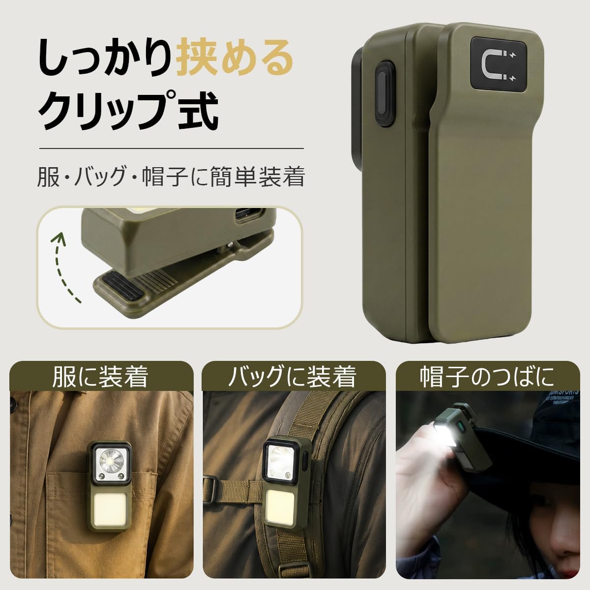 ランニングライト クリップ式 700ルーメン｜手かざしセンサー・IPX7