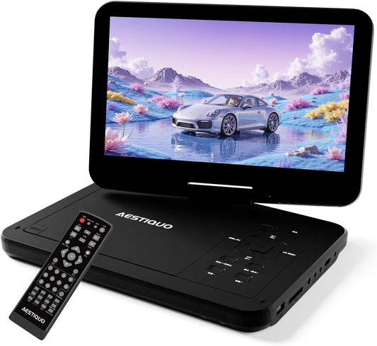 AESTIQUO ポータブル DVD プレーヤー｜10.5 インチ液晶 5 時間再生 リージョンフリー 270 度回転 車載対応