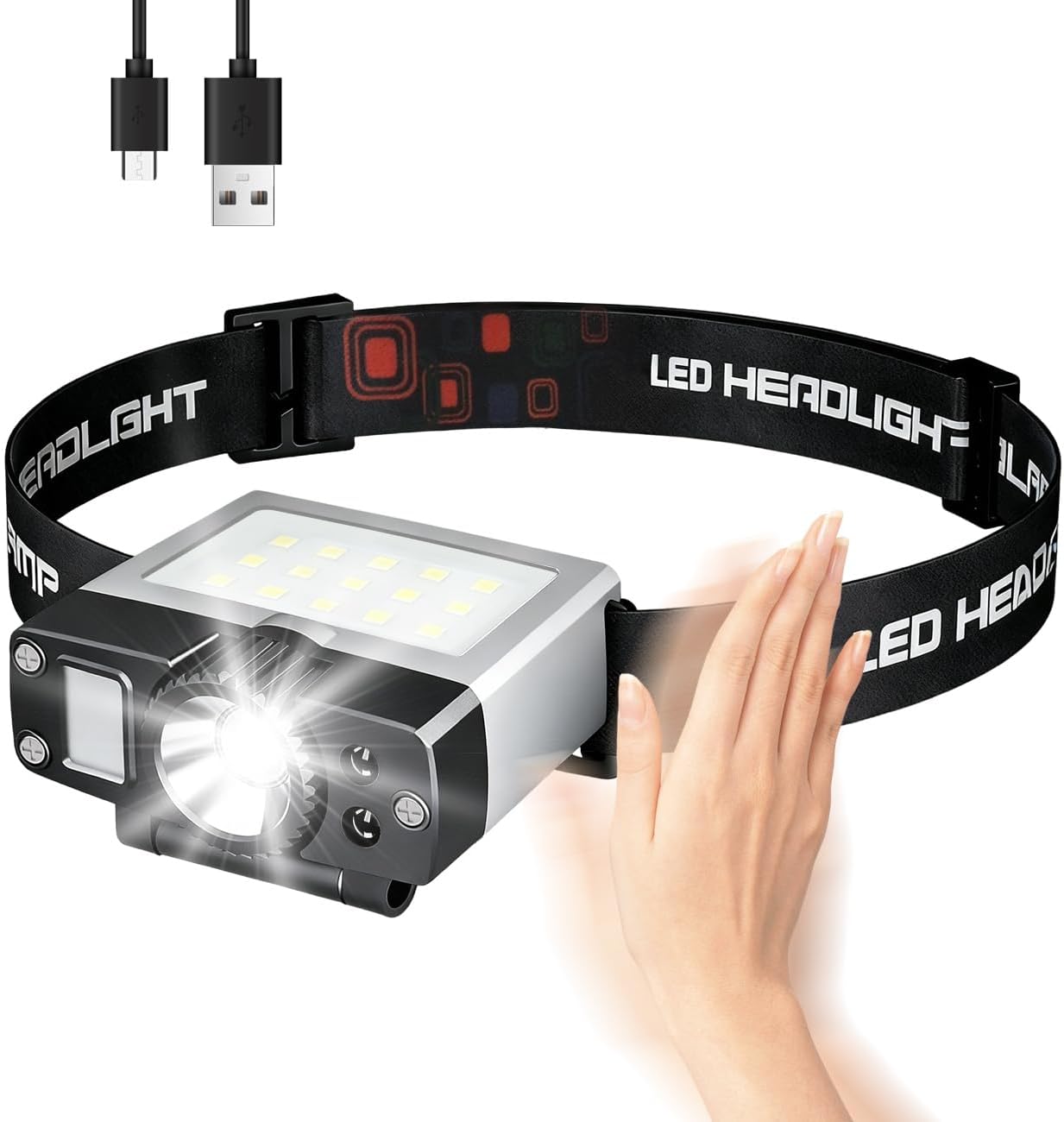 Aestiquo T66 ヘッドライト - 1000ルーメン 高感度ハンドセンサー 180°調節 虫よけ赤色LED 5モード 防水 超軽量 アウトドア キャンプ 夜釣り 防災