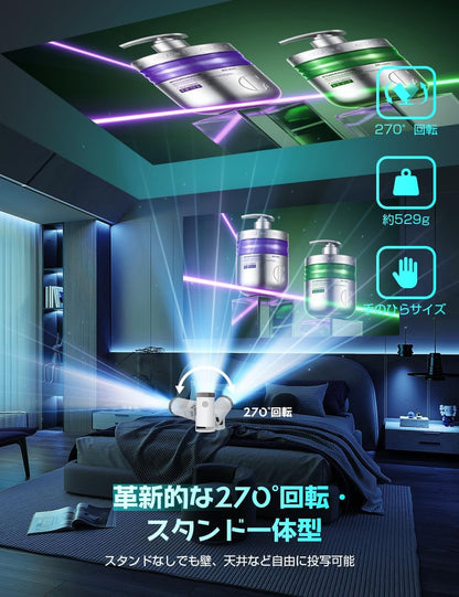 Aestiquo プロジェクター 20000LM 高輝度｜1080P 4K 対応 270° 回転 自動台形補正 Bluetooth5.3 家庭用