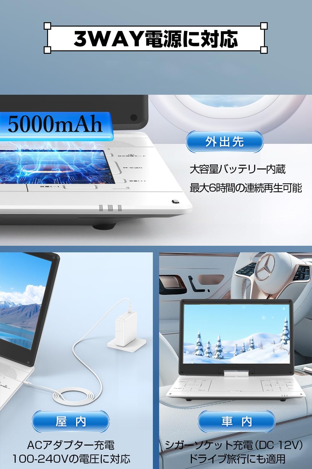 2025 年新登場! Aestiquo PD156 目の保護モード搭載 15.6 インチ超大画面ポータブル DVD プレーヤー