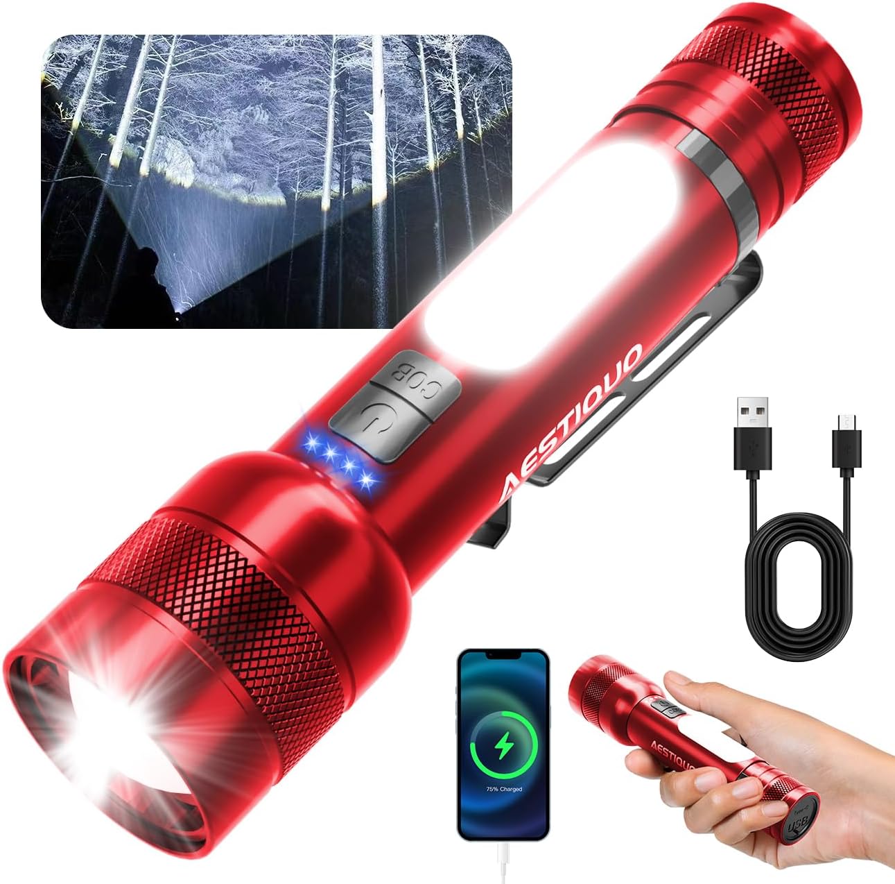 AESTIQUO 防災用強力ライト M19 | 3000mAh大容量・耐衝撃2M・ズーム/点滅対応