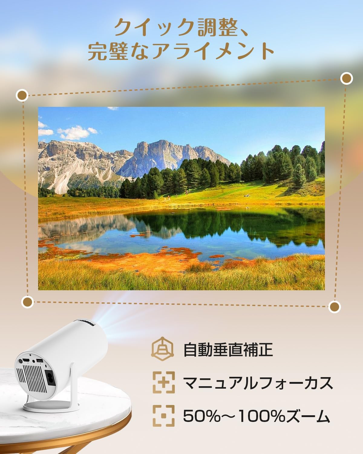 Aestiquo Q1 Projektor, hohe Helligkeit, 1080p- und 4K-Unterstützung, 270°-Drehung, automatische Trapezkorrektur, Bluetooth 5.3, für den Heimgebrauch