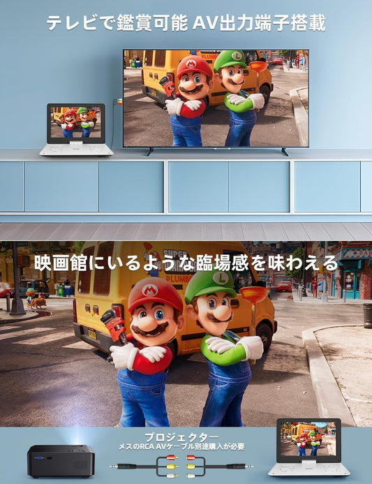 14.1インチ ポータブルDVDプレーヤー 大画面 高画質1280×800 車載用/家庭用/旅行用 HDMI・USB・SD対応 リモコン付属 日本語説明書付き