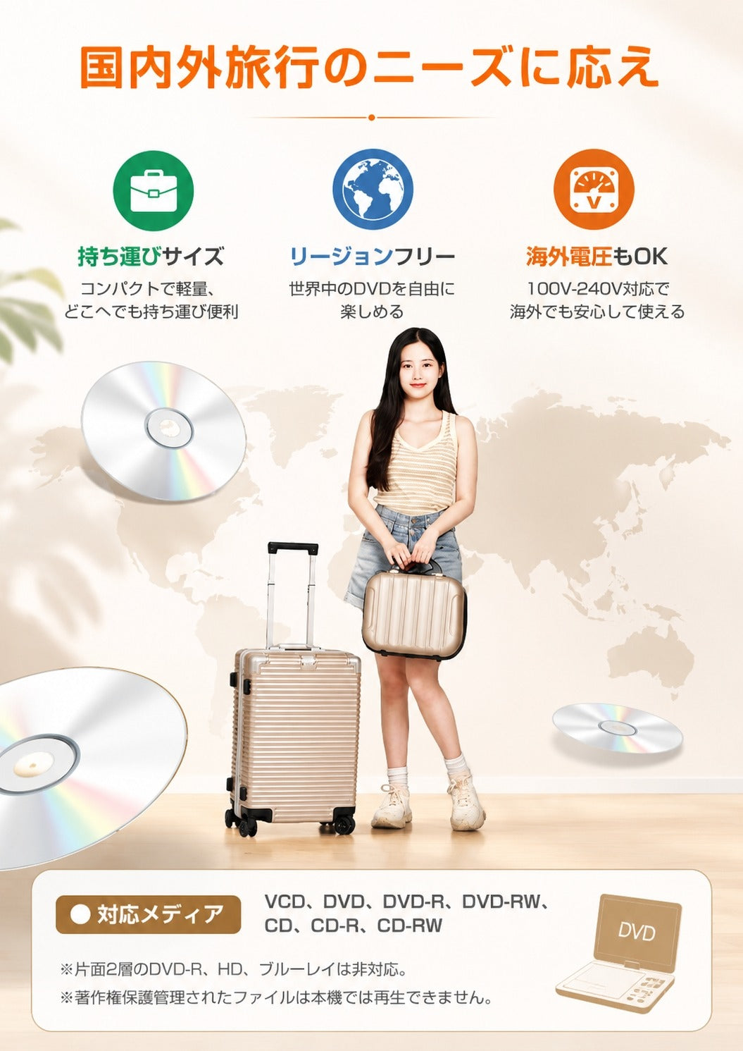 【業界初 Type-C急速充電】VOSCORDER PD102 ポータブルDVDプレーヤー | 10.5型目の保護モード・4WAY電源対応・リージョンフリー