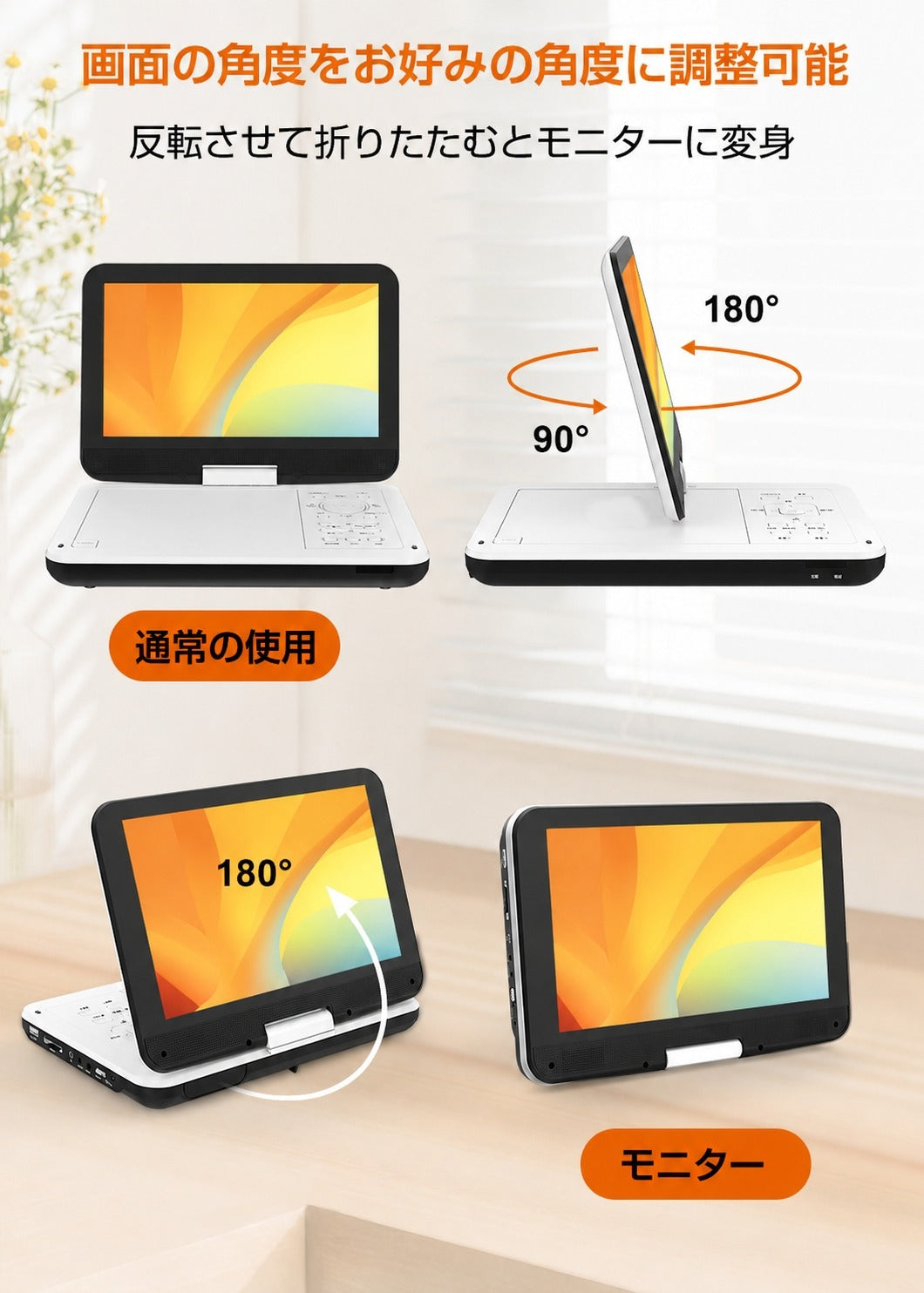 【業界初 Type-C急速充電】VOSCORDER PD102 ポータブルDVDプレーヤー | 10.5型目の保護モード・4WAY電源対応・リージョンフリー