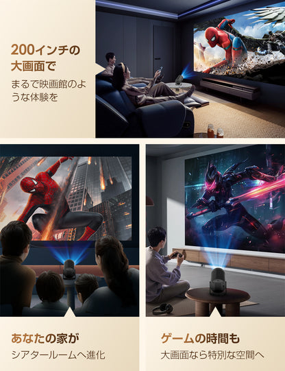 Alprojec【2025年新機種・最新Android TV 搭載】 プロジェクター 小型 天井投影 ホームプロジェクター 1080P 4K対応 270°回転 自動台形補正 Wi-Fi6 瞬間接続 Bluetooth5.3 短距離投影 20000LM 内蔵HiFiスピーカー ズーム機能