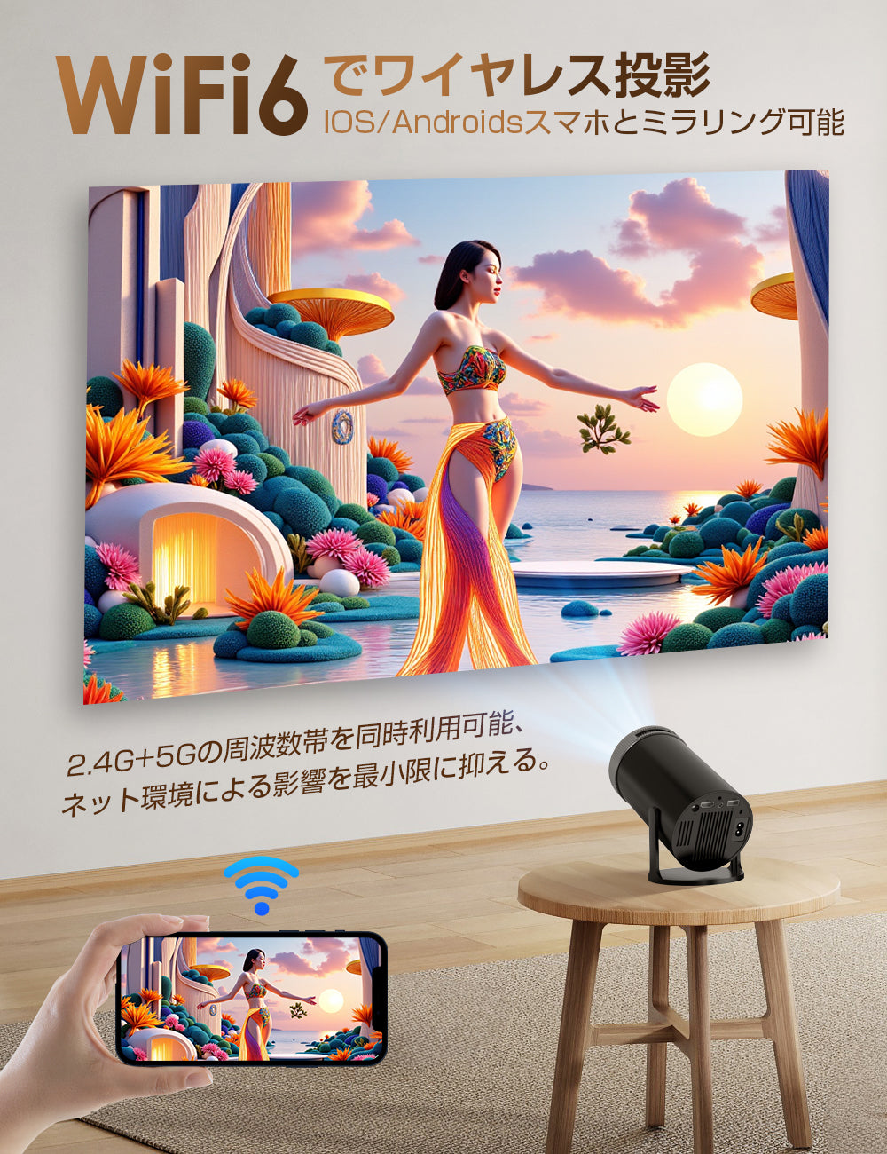 Alprojec【2025年新機種・最新Android TV 搭載】 プロジェクター 小型 天井投影 ホームプロジェクター 1080P 4K対応 270°回転 自動台形補正 Wi-Fi6 瞬間接続 Bluetooth5.3 短距離投影 20000LM 内蔵HiFiスピーカー ズーム機能