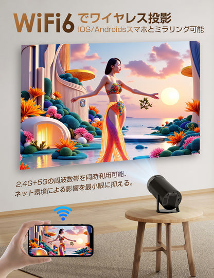 Alprojec【2025年新機種・最新Android TV 搭載】 プロジェクター 小型 天井投影 ホームプロジェクター 1080P 4K対応 270°回転 自動台形補正 Wi-Fi6 瞬間接続 Bluetooth5.3 短距離投影 20000LM 内蔵HiFiスピーカー ズーム機能