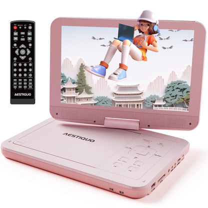 AESTIQUO ポータブル DVD プレーヤー 目の保護モード搭載｜10.5 インチ液晶 5 時間再生 リージョンフリー 車載対応 ピンク