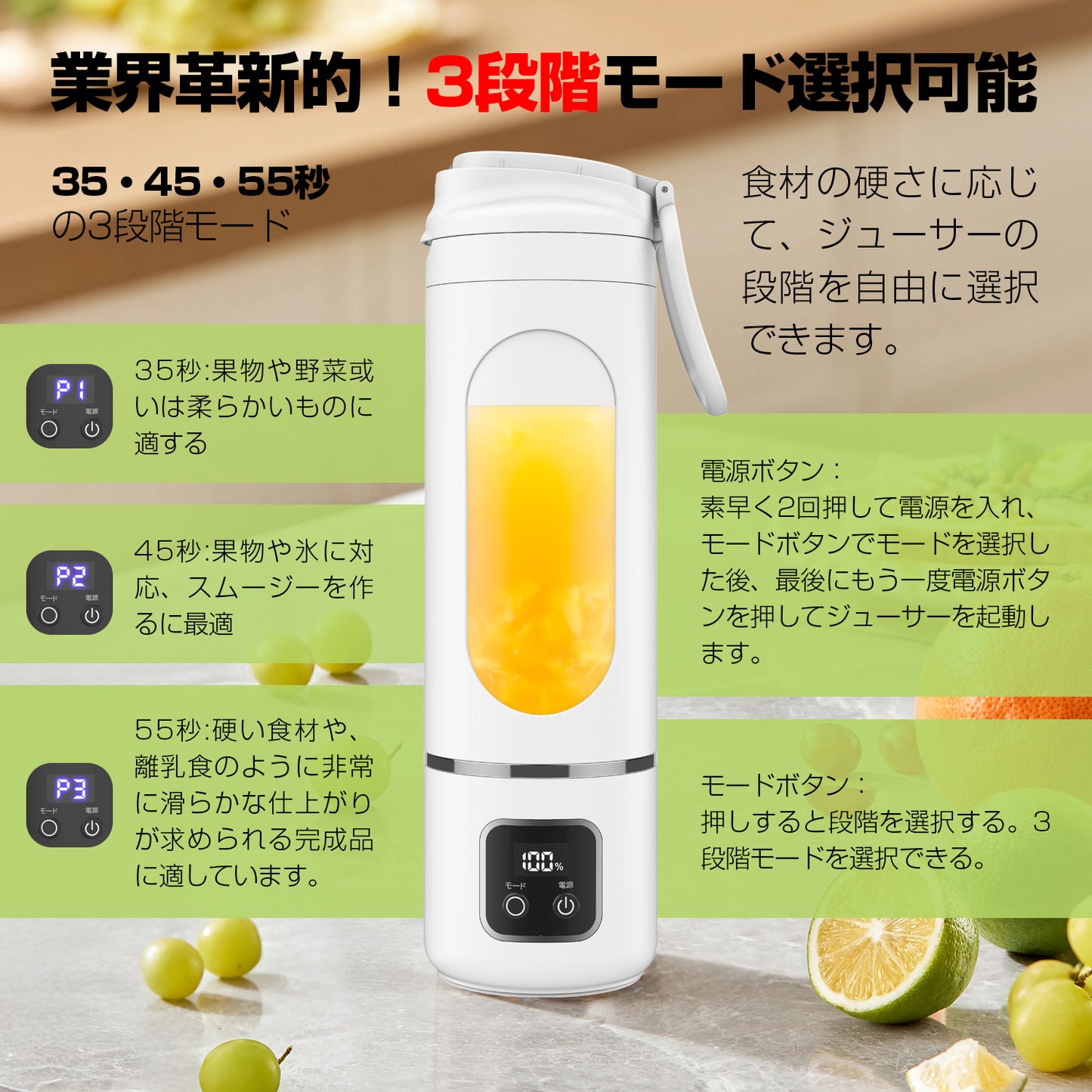 ミキサー ジューサー 野菜 果物 ジュース 離乳食用 栄養補充 氷 一台多役 500ML  30000回転 持ち運び  USB充電式 USB出力 アウトドア 旅行 出張 オフィス