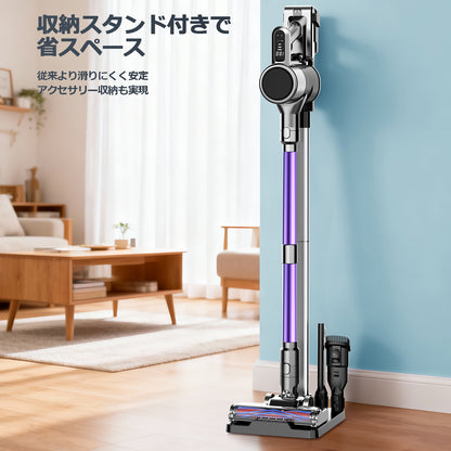 掃除機 コードレス【11月新登場！65Kpa強力吸引&収納充電スタント付き】 コードレス掃除機 LEDライト付き サイクロン式 700Ｗハイパワー 3段吸引力 LED液晶 軽量 伸縮パイプ 着脱式バッテリー 長時間稼働 カーペット/ソファー/カーテン/車