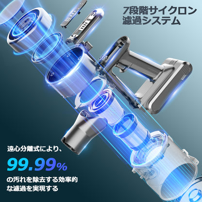 掃除機 コードレス【11月新登場！65Kpa強力吸引&収納充電スタント付き】 コードレス掃除機 LEDライト付き サイクロン式 700Ｗハイパワー 3段吸引力 LED液晶 軽量 伸縮パイプ 着脱式バッテリー 長時間稼働 カーペット/ソファー/カーテン/車