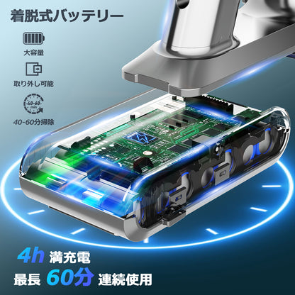 掃除機 コードレス【11月新登場！65Kpa強力吸引&収納充電スタント付き】 コードレス掃除機 LEDライト付き サイクロン式 700Ｗハイパワー 3段吸引力 LED液晶 軽量 伸縮パイプ 着脱式バッテリー 長時間稼働 カーペット/ソファー/カーテン/車